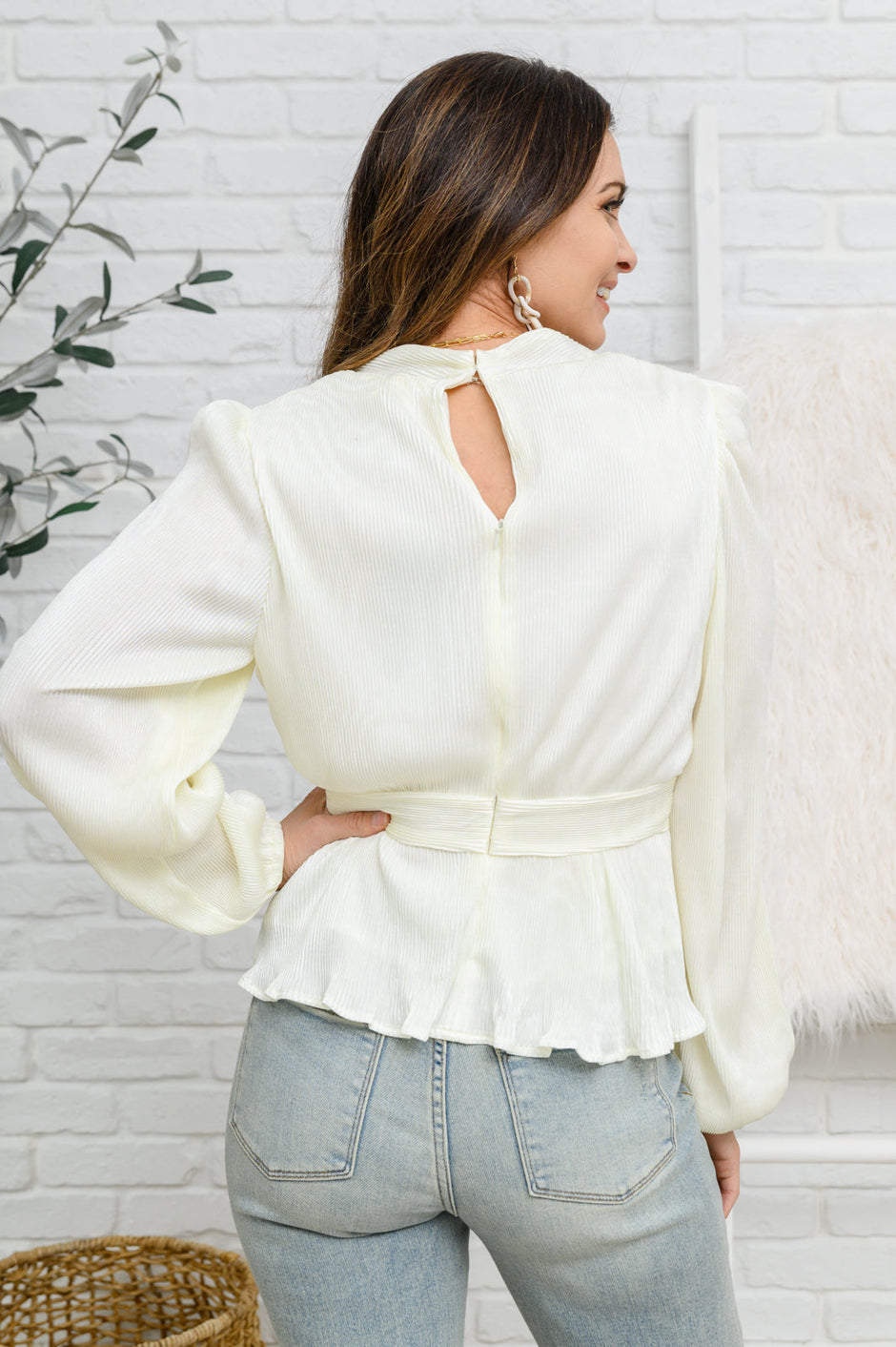 Xanidu Long Sleeve V Neck Blouse in White - SwagglyLife Home & Fashion